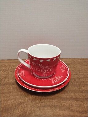 Red Decorative Teacup, Saucer, And Plate Set